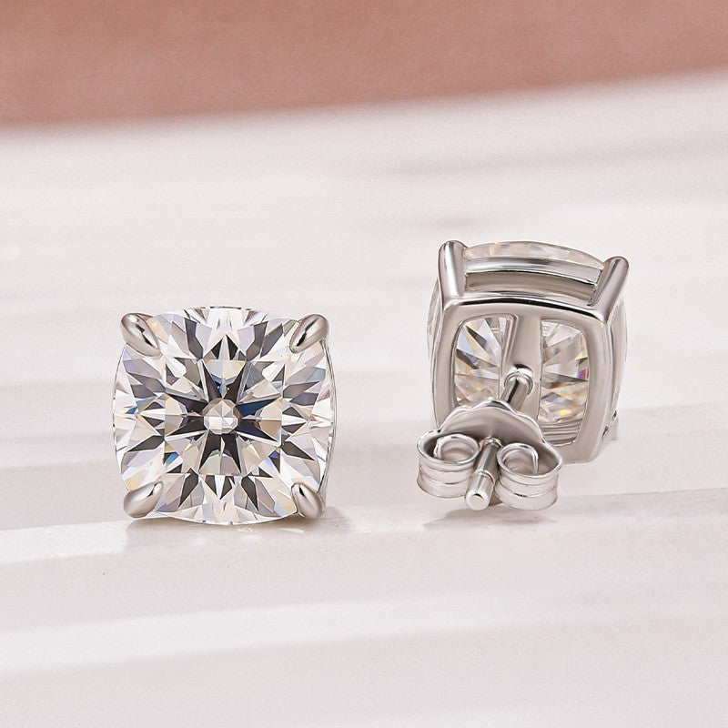 Moissanite 2.0Ct Cushion Cut Stud Earrings In Sterling Silver
