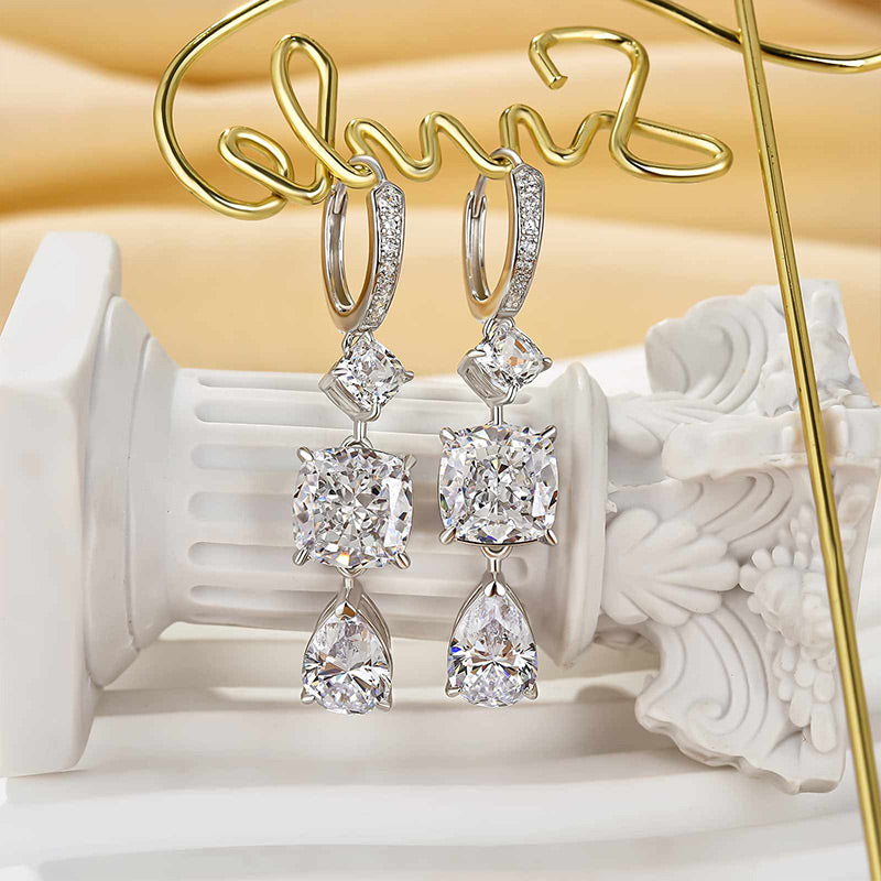 Louily Luxurious Pear Cut & Cushion Cut White Stone Drop Earrings
