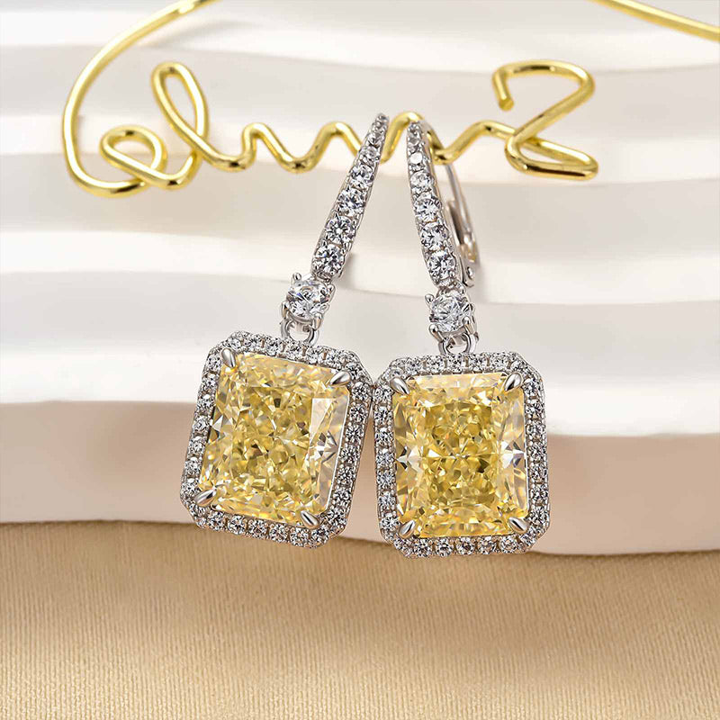 Louily Yellow Stone Radiant Cut Women's Earrings