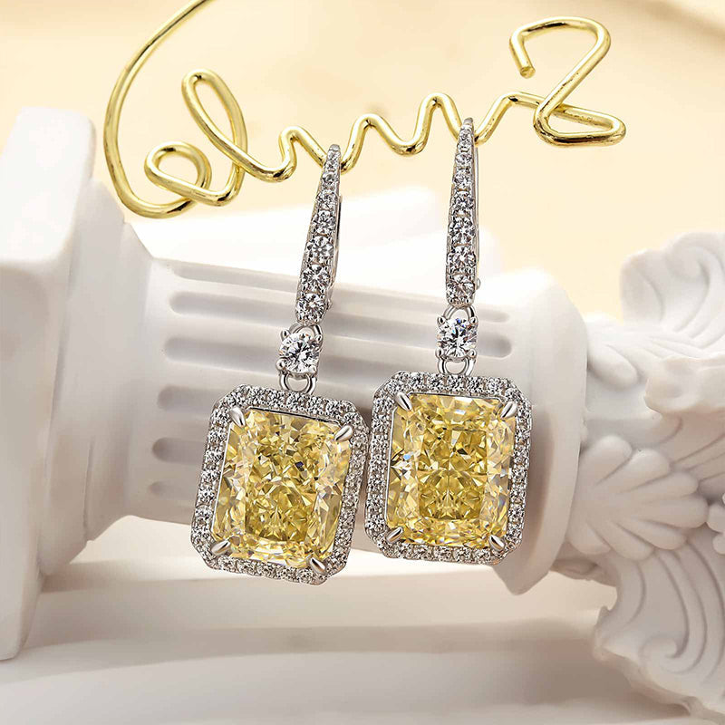 Louily Yellow Stone Radiant Cut Women's Earrings