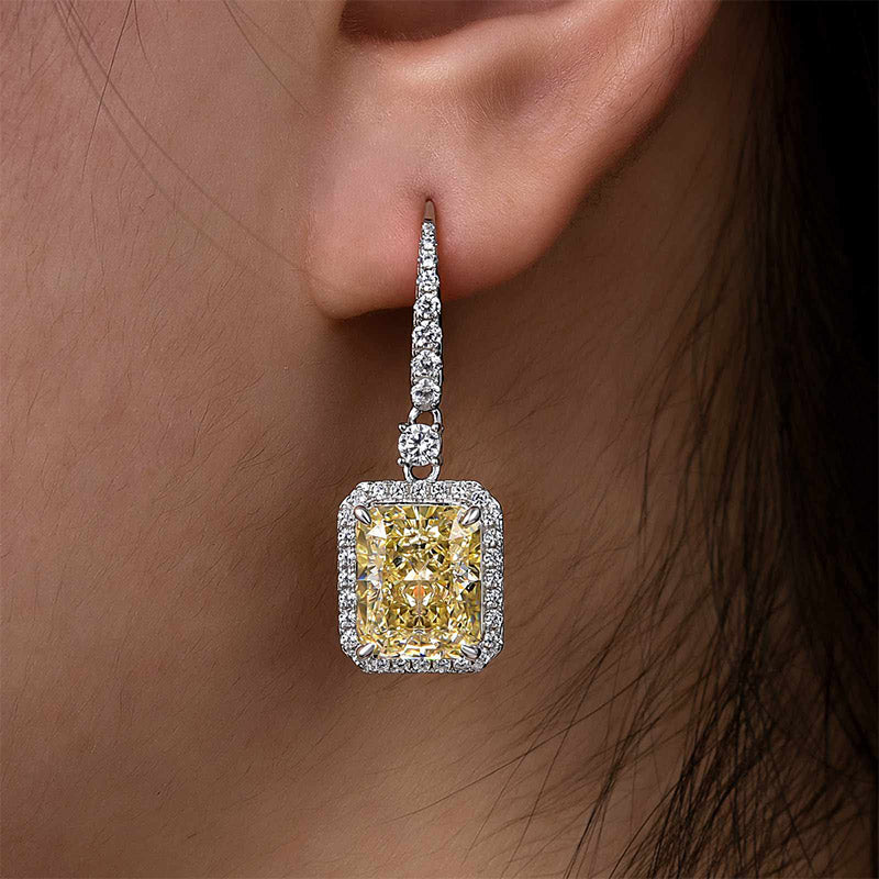 Louily Yellow Stone Radiant Cut Women's Earrings