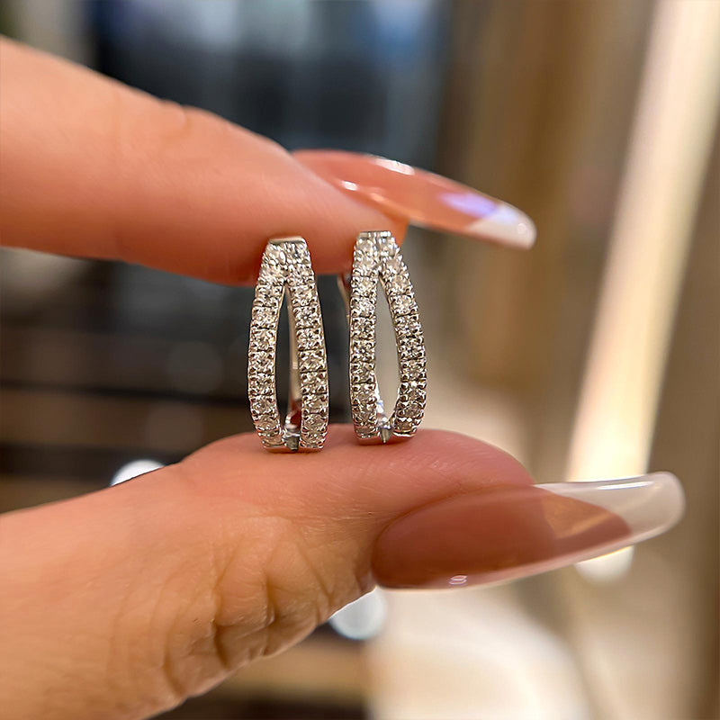 Louily Unique Moissanite U-shaped Round Cut Earrings In Sterling Silver