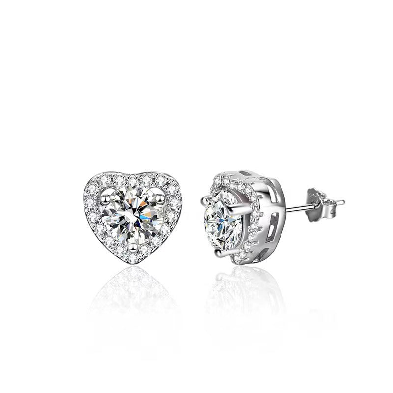 Louily Moissanite Heart Shape Round Cut Earrings