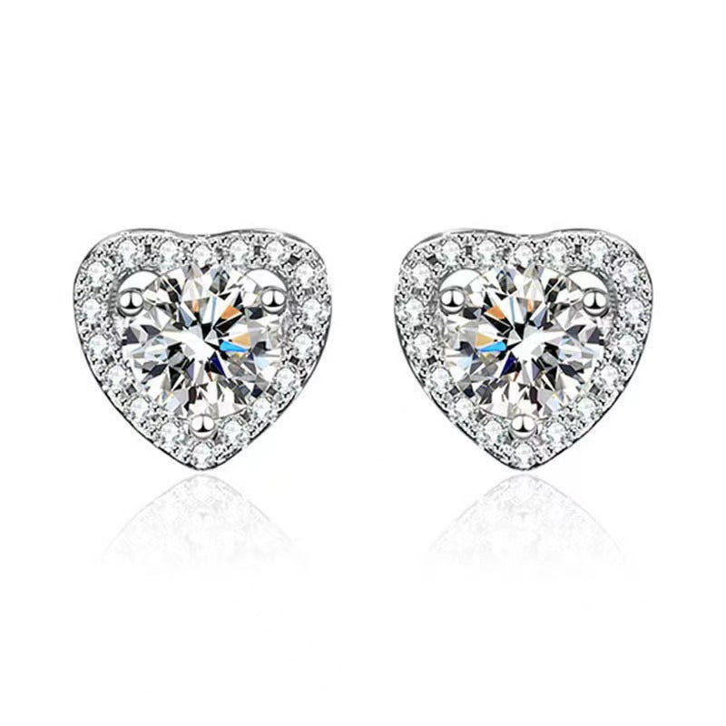 Louily Moissanite Heart Shape Round Cut Earrings