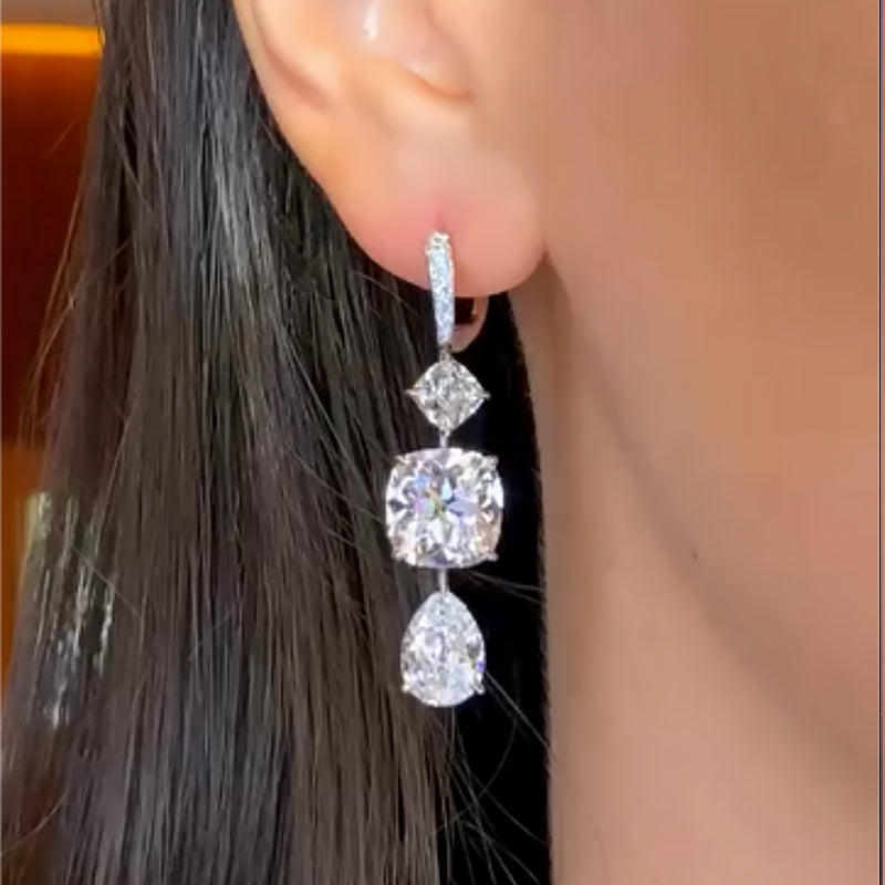 Louily Luxurious Pear Cut & Cushion Cut White Stone Drop Earrings