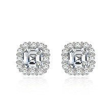 2.0Ct Asscher Cut Halo Stud Earrings In Sterling Silver For Wedding Party