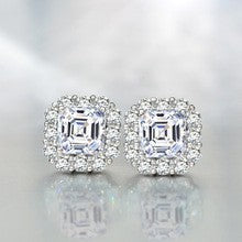 2.0Ct Asscher Cut Halo Stud Earrings In Sterling Silver For Wedding Party