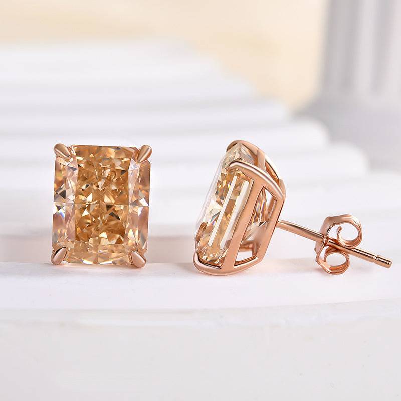 Louily Unique Rose Gold Champagne Stone Radiant Cut Earrings