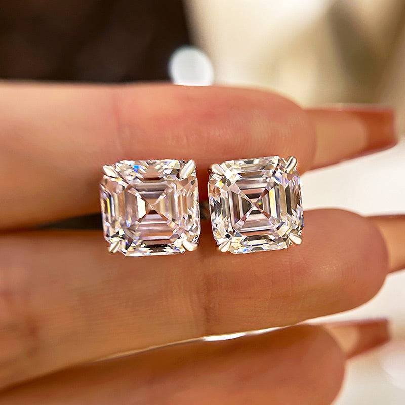 Louily Classic Asscher Cut Women's Stud Earrings In Sterling Silver