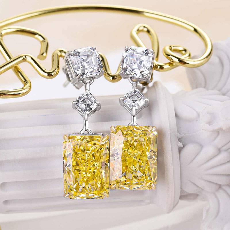 Louily Elegant Radiant Cut Yellow Sapphire Women's Earrings In Sterling Silver