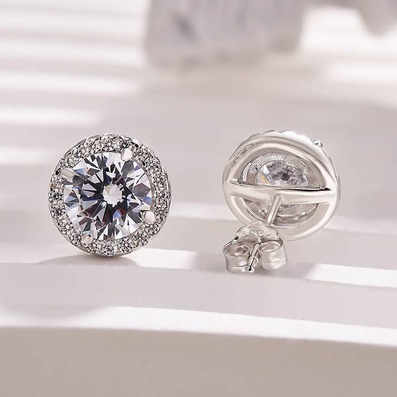 Louily Sterling Silver Classic Halo Round Cut Earring
