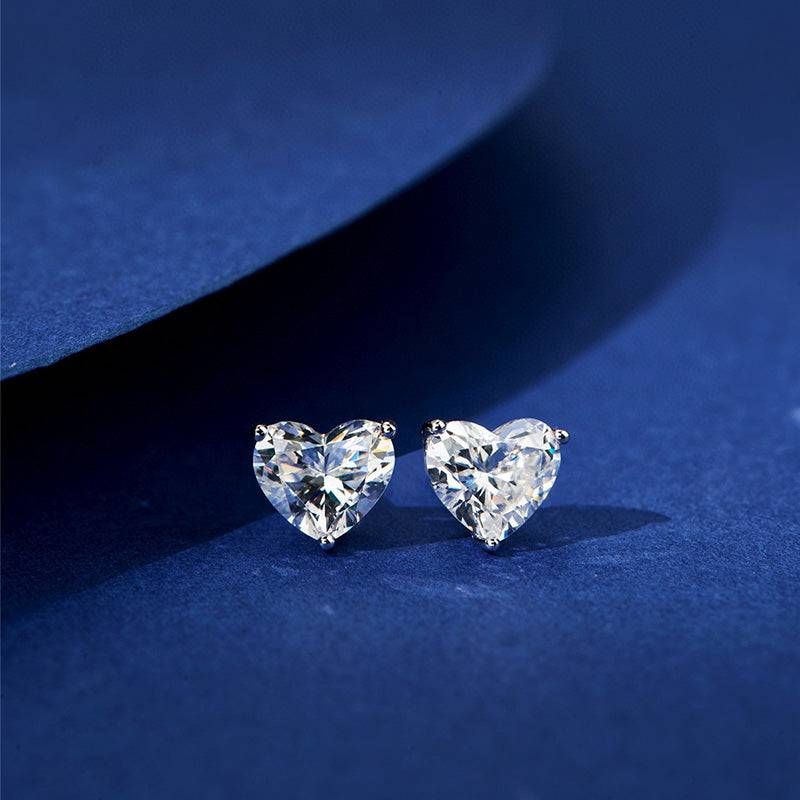 Louily Sterling Silver Classic Heart Cut Stud Earrings