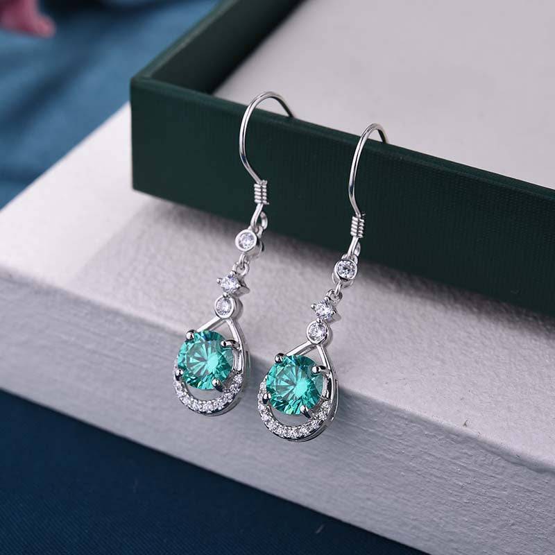 Louily Stunning Round Cut Paraiba Tourmaline Drop Earrings In Sterling Silver