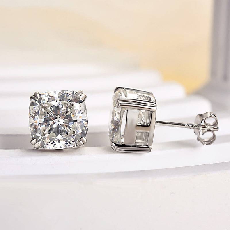 Louily Stunning Sterling Silver Cushion Cut Stud Earrings for Women