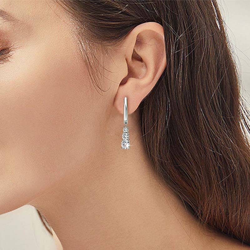 Louily Moissanite Three Stone Round Cut Tassel Stud Earrings