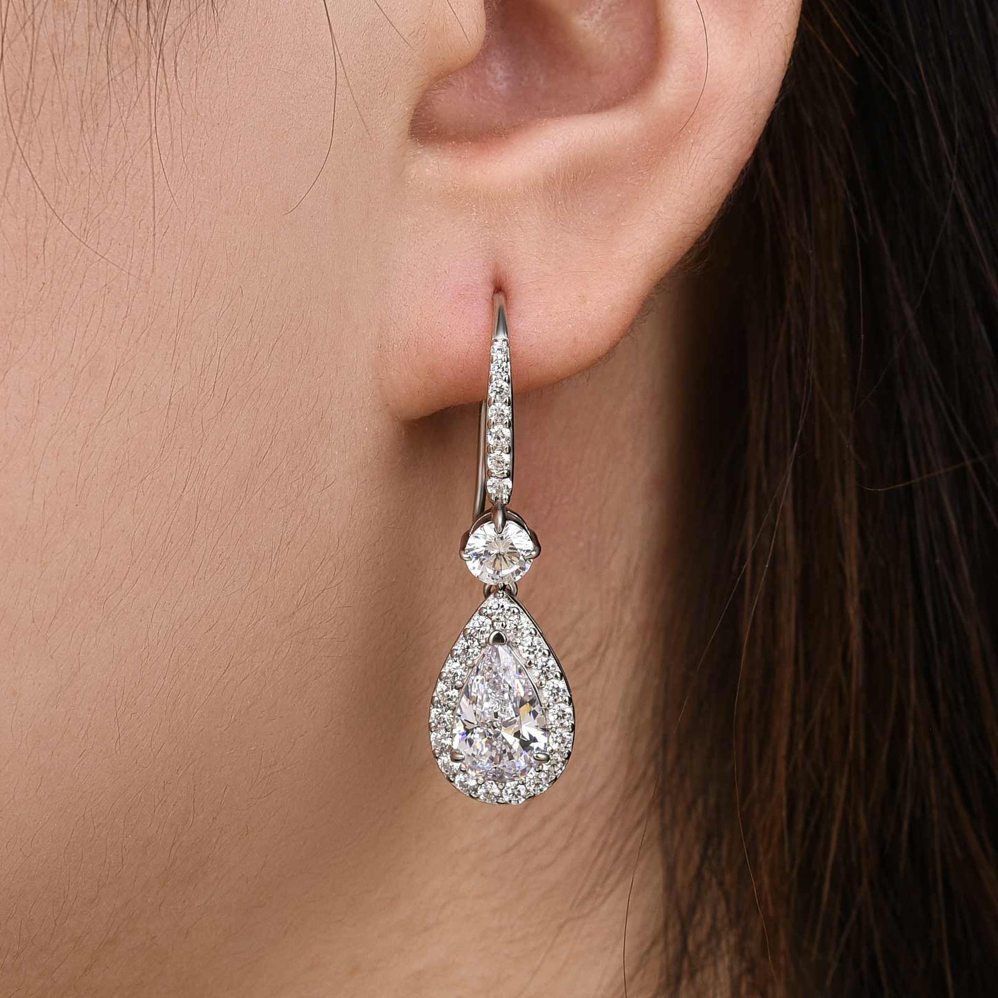 Louily Elegant Pear Cut Women's Dangle Earrings In Sterling Silver