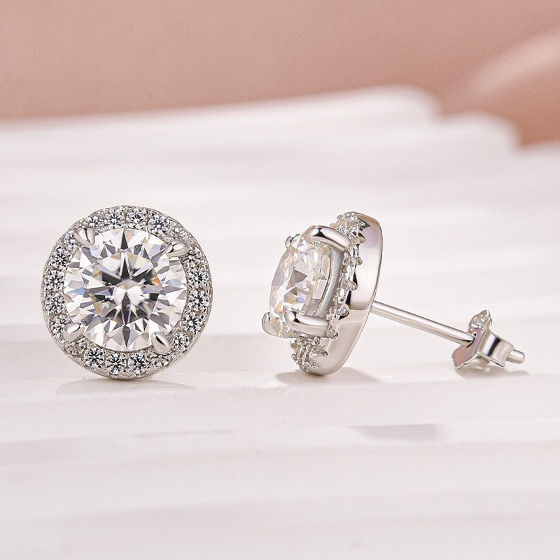 Moissanite 1.2Ct Halo Round Cut White Gold Stud Earrings