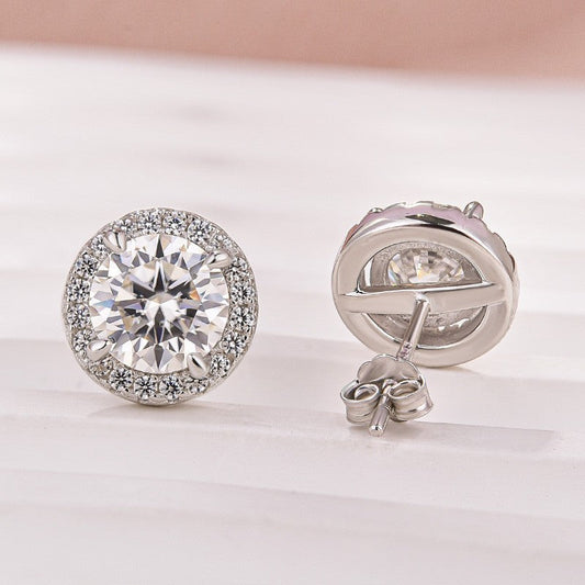 Moissanite 1.2Ct Halo Round Cut White Gold Stud Earrings