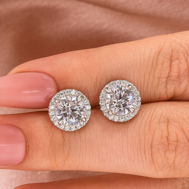 Moissanite 1.2Ct Halo Round Cut White Gold Stud Earrings