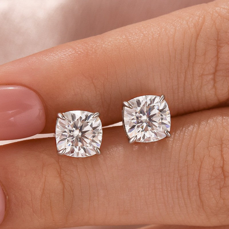 Moissanite 2.0Ct Cushion Cut Stud Earrings In Sterling Silver