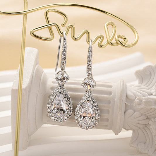 Louily Elegant Pear Cut Women's Dangle Earrings In Sterling Silver