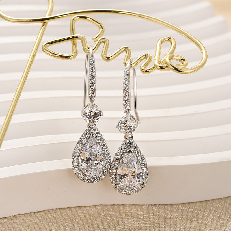 Louily Elegant Pear Cut Women's Dangle Earrings In Sterling Silver