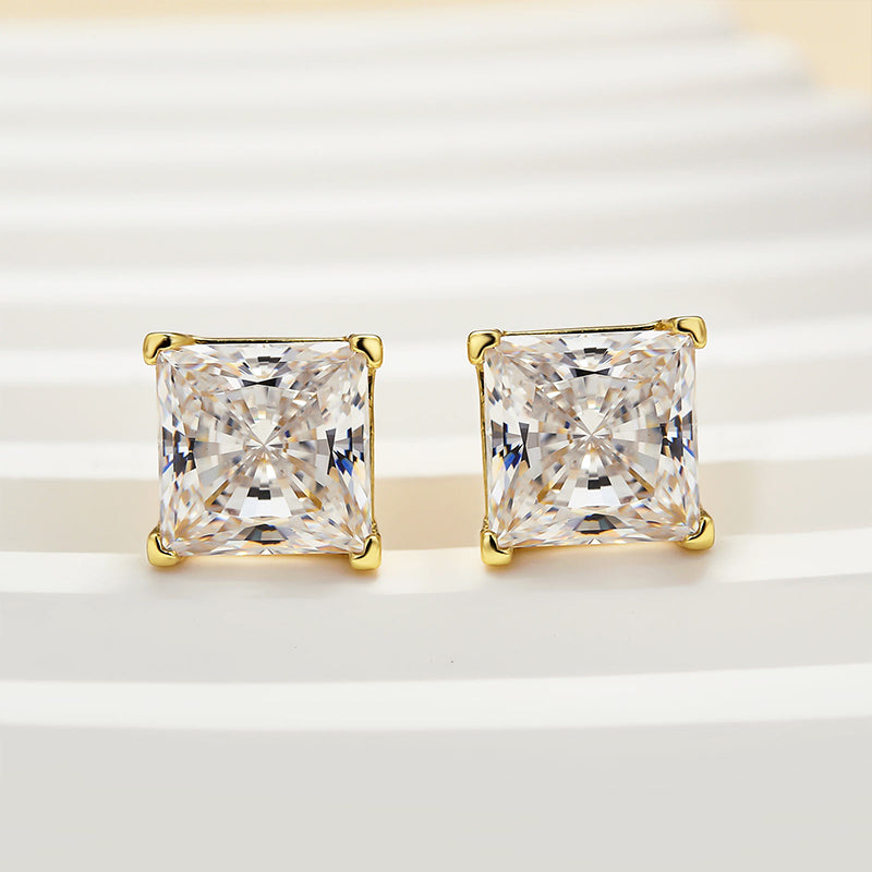 Louily Sterling Silver Classic Square Princess Cut Stud Earrings