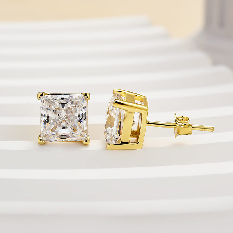 Louily Sterling Silver Classic Square Princess Cut Stud Earrings
