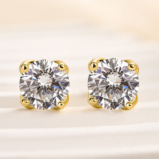 Louily Stunning Yellow Gold Round Cut Earrings In Sterling Silver