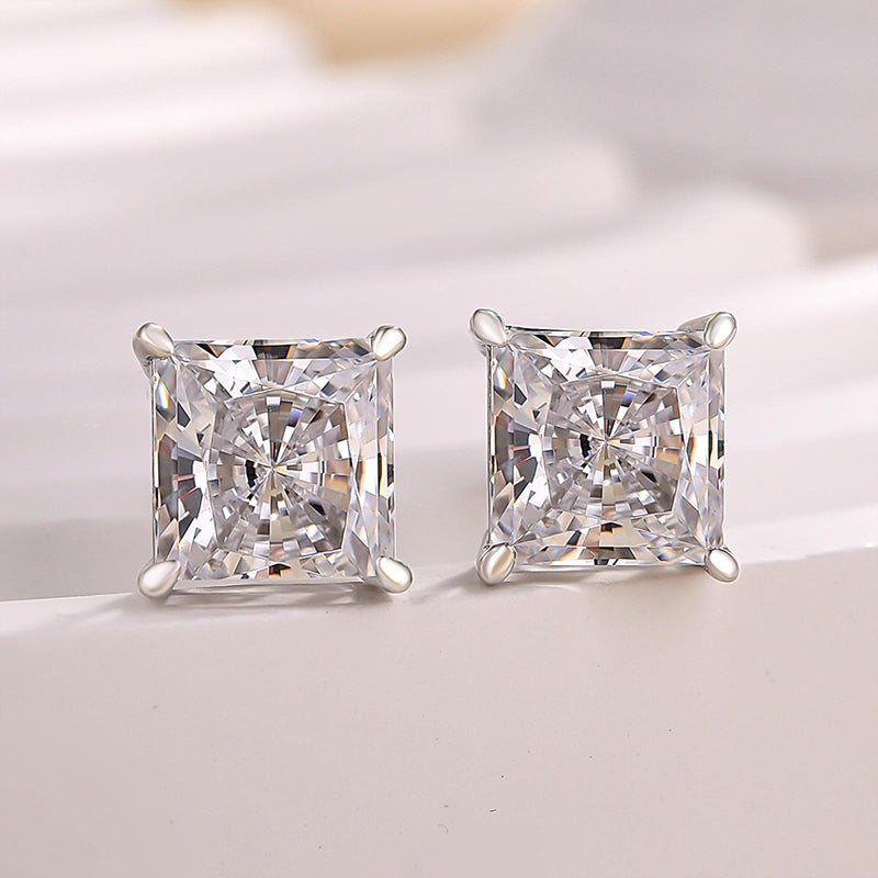 Louily Sterling Silver Classic Square Princess Cut Stud Earrings