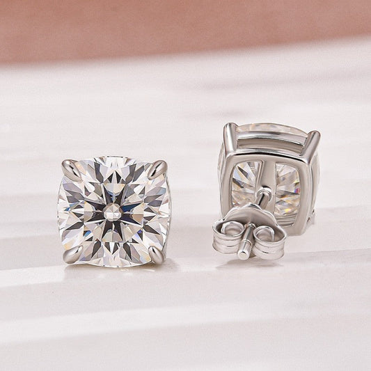 Moissanite 2.0Ct Cushion Cut Stud Earrings In Sterling Silver