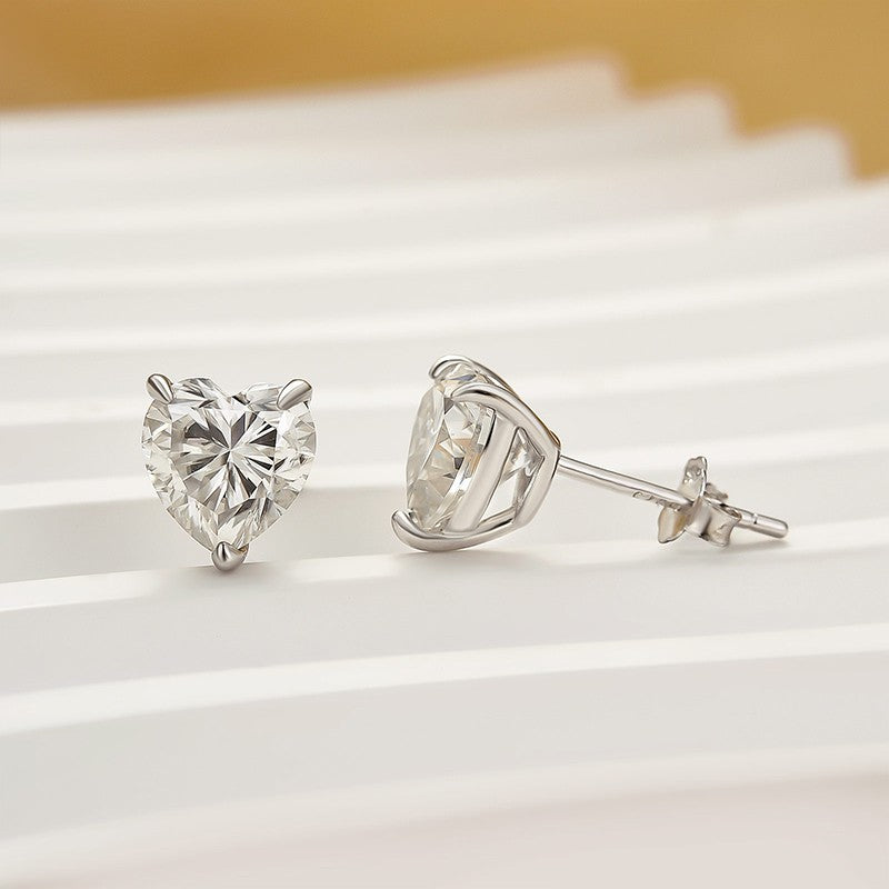 Moissanite 1.2Ct Heart Cut Stud Earrings In Sterling Silver