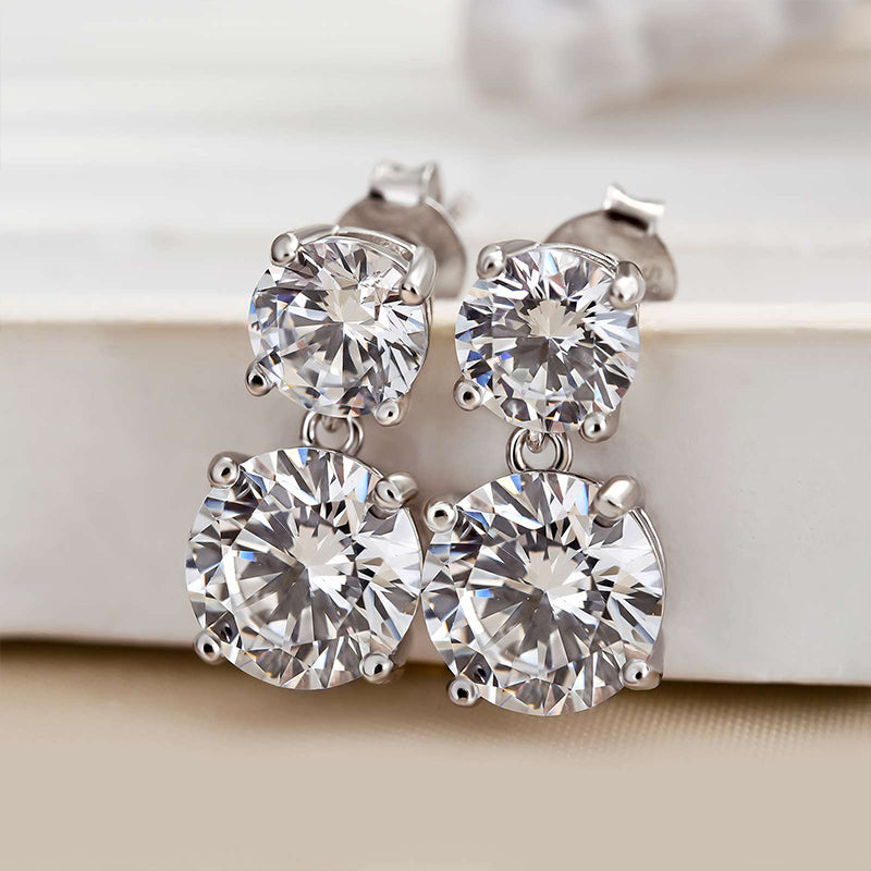 Louily Desirable Round Cut Drop Earrings In Sterling Silver