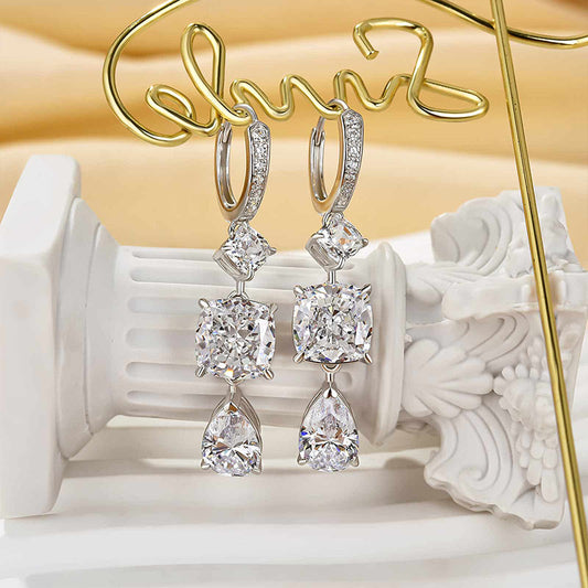 Louily Luxurious Pear Cut & Cushion Cut White Stone Drop Earrings