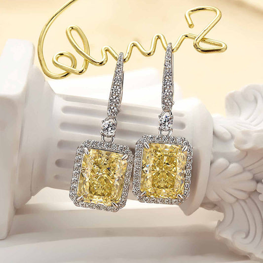 Louily Yellow Stone Radiant Cut Women's Earrings