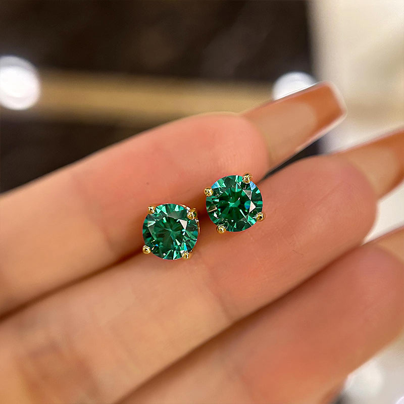 Louily Stunning Yellow Gold Round Cut Paraiba Tourmaline Earrings In Sterling Silver