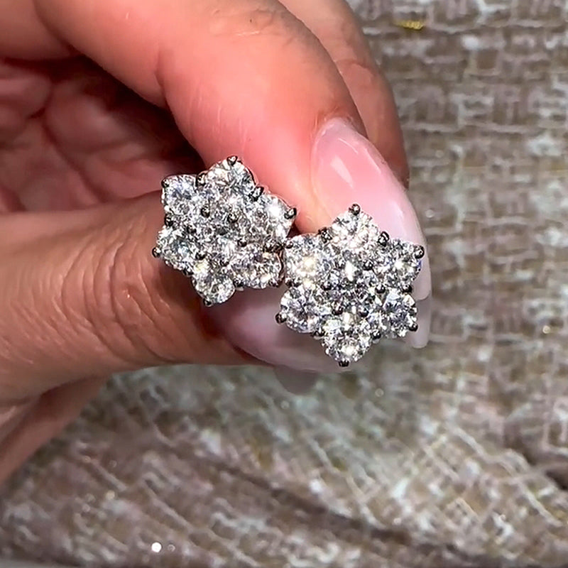 Louily Precious Flower Design Round Cut Earrings