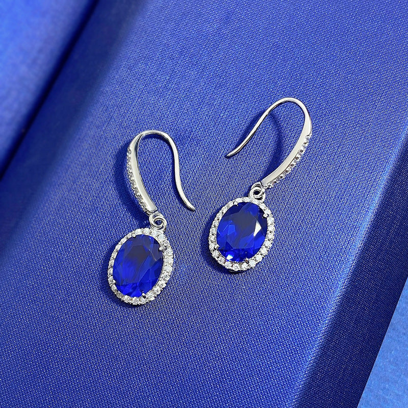 Louily Elegant Blue Stone Oval Cut Women's Earrings