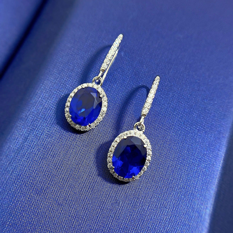 Louily Elegant Blue Stone Oval Cut Women's Earrings