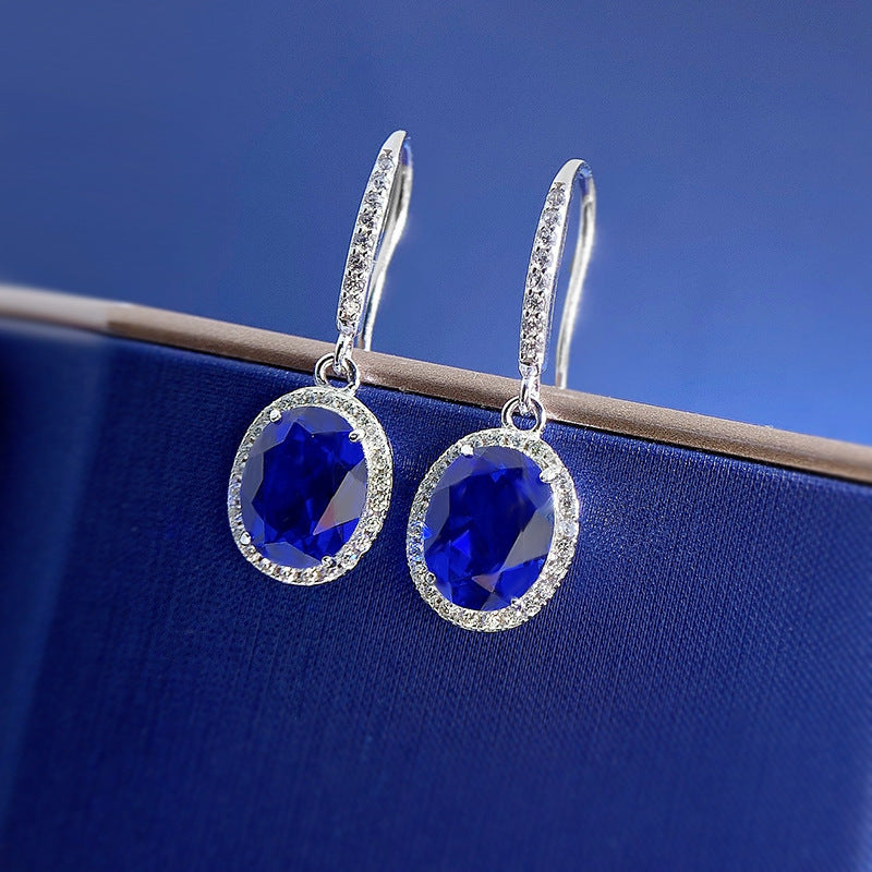 Louily Elegant Blue Stone Oval Cut Women's Earrings