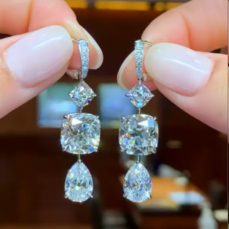 Louily Luxurious Pear Cut & Cushion Cut White Stone Drop Earrings