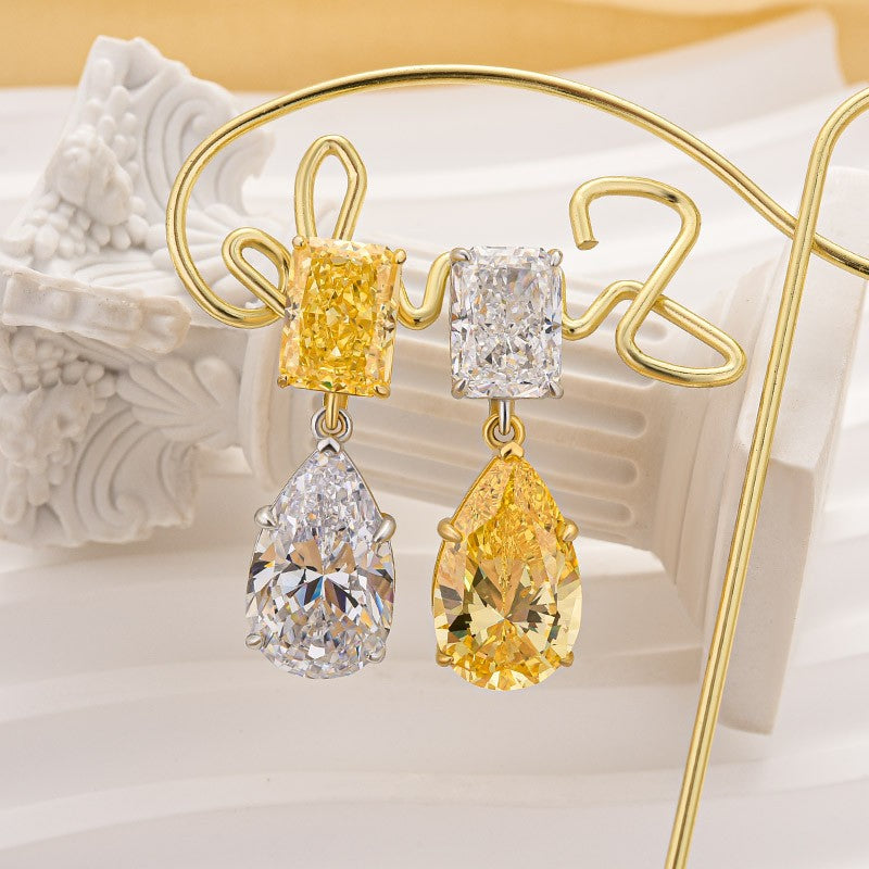 Dainty Radiant Cut & Pear Cut Drop  Earrings In Sterling Silver
