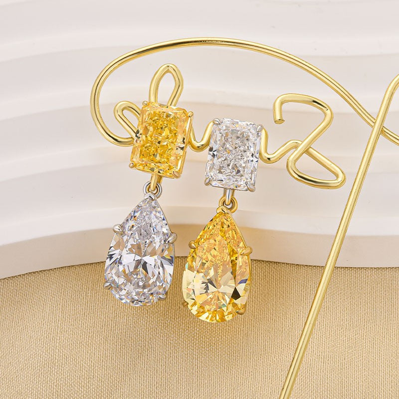 Dainty Radiant Cut & Pear Cut Drop  Earrings In Sterling Silver