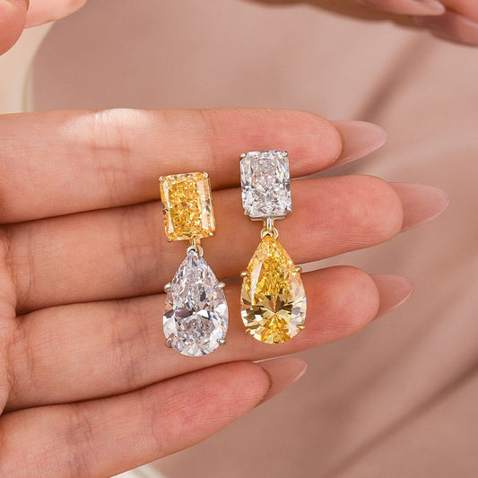 Dainty Radiant Cut & Pear Cut Drop  Earrings In Sterling Silver