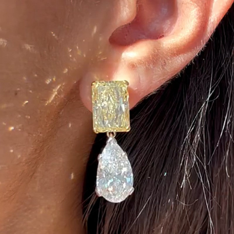 Dainty Radiant Cut & Pear Cut Drop  Earrings In Sterling Silver