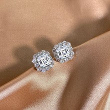 2.0Ct Asscher Cut Halo Stud Earrings In Sterling Silver For Wedding Party
