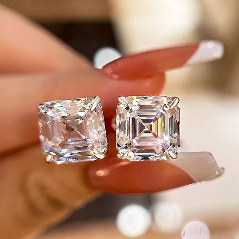 Louily Classic Asscher Cut Women's Stud Earrings In Sterling Silver