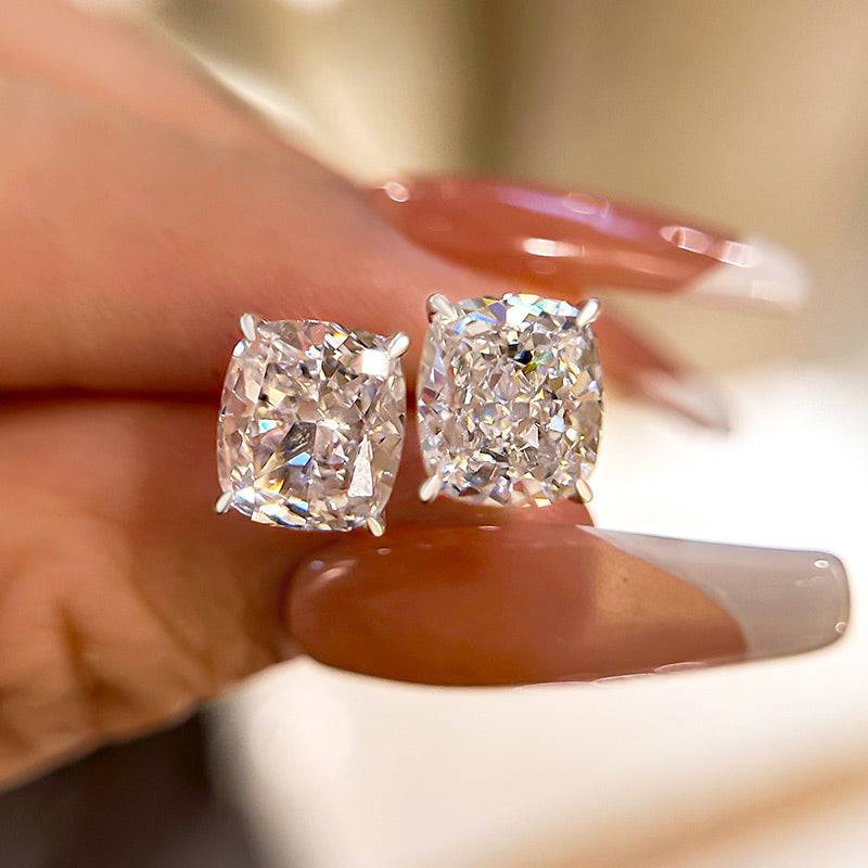 2.0Ct Classic Cushion Cut Women's Stud Earrings In Sterling Silver