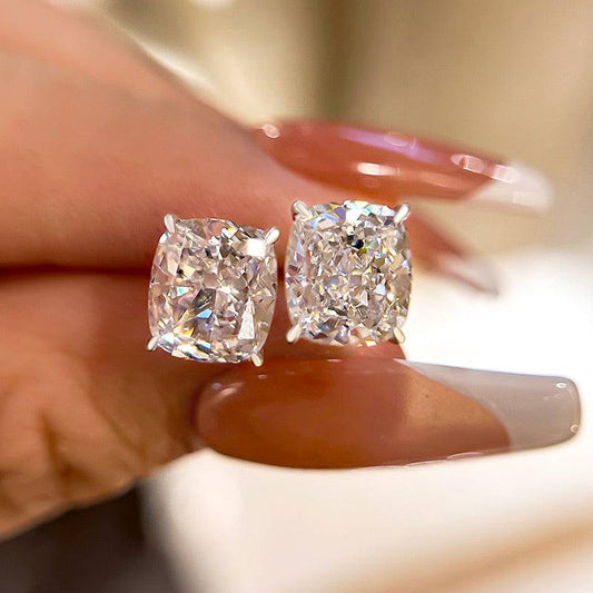 2.0Ct Classic Cushion Cut Women's Stud Earrings In Sterling Silver