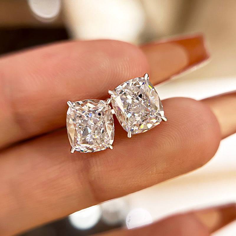 2.0Ct Classic Cushion Cut Women's Stud Earrings In Sterling Silver